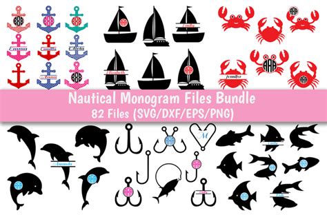 Download Free Nautical Monog SVG Bundle, 13 Pack In SVG, DXF, PNG, EPS format Cameo